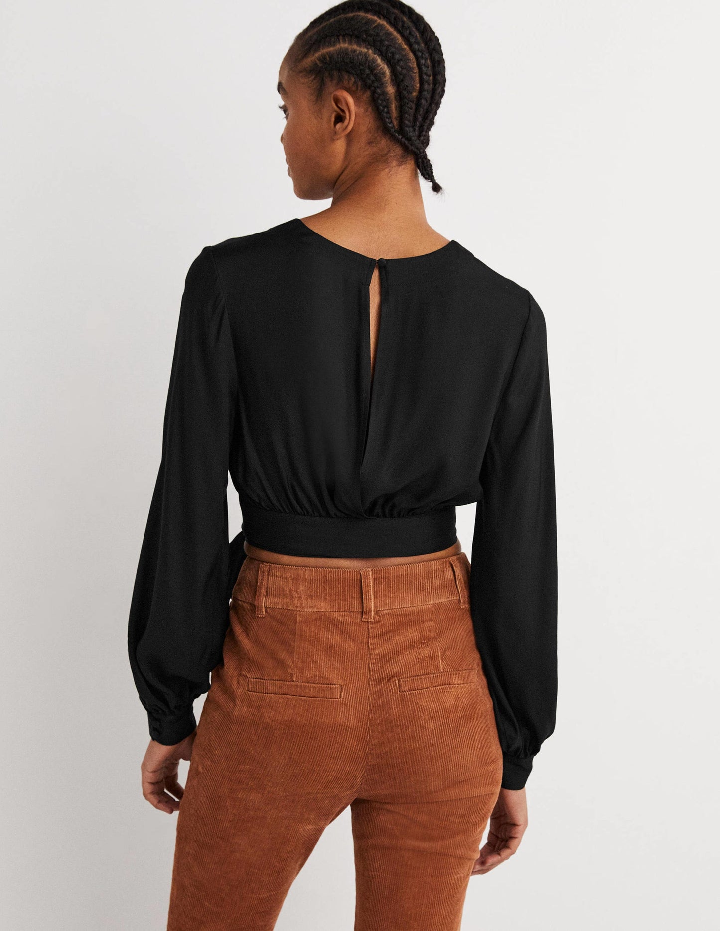 Long Sleeve Crop Top-Black