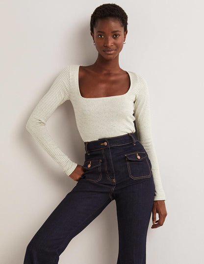 Metallic Stripe Top-Ivory/Gunmetal-1