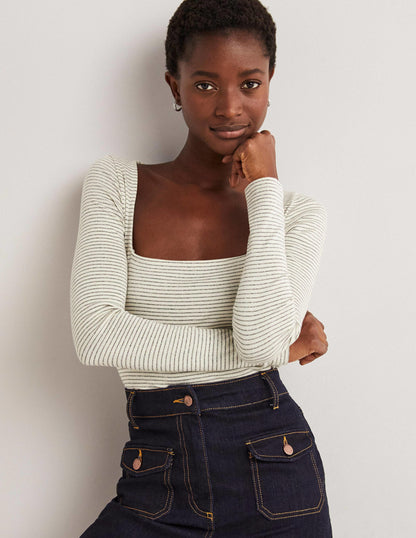 Metallic Stripe Top-Ivory/Gunmetal-4