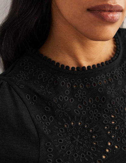 Cutwork Flutter T-Shirt-Black-2