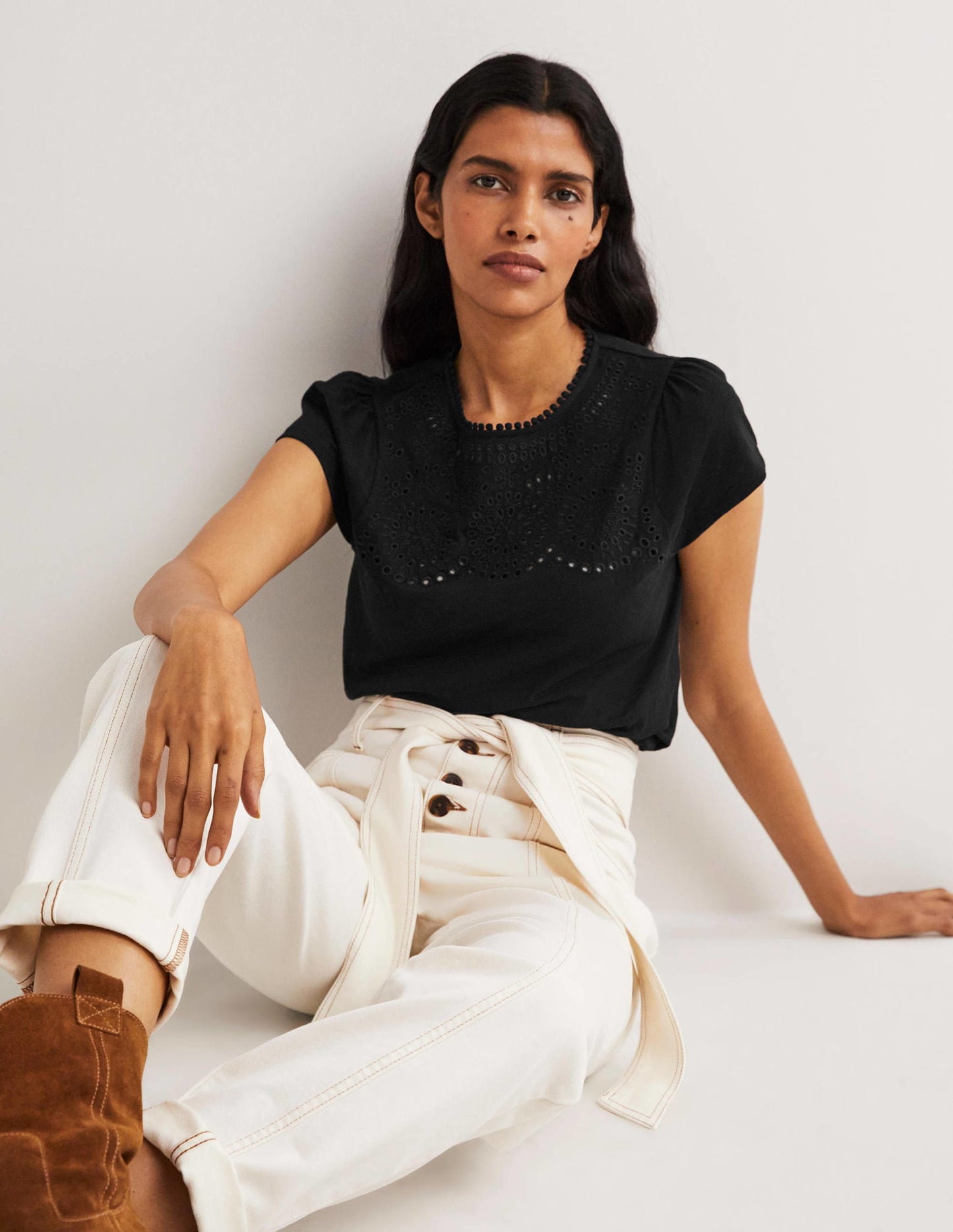 Cutwork Flutter T-Shirt-Black