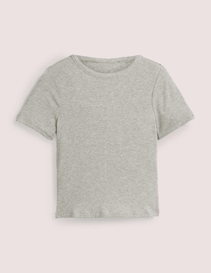 Soft Ribbed Crew Neck T-shirt-Grey Marl-5