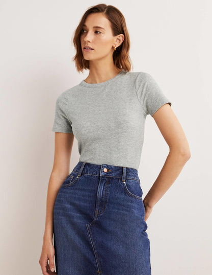 Soft Ribbed Crew Neck T-shirt-Grey Marl-1