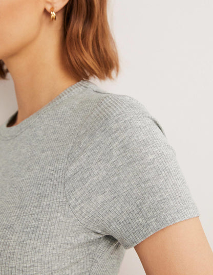 Soft Ribbed Crew Neck T-shirt-Grey Marl-2