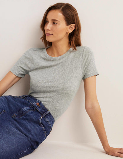 Soft Ribbed Crew Neck T-shirt-Grey Marl-3