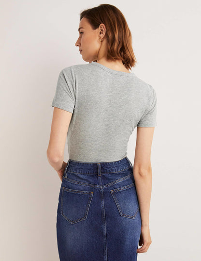 Soft Ribbed Crew Neck T-shirt-Grey Marl-4