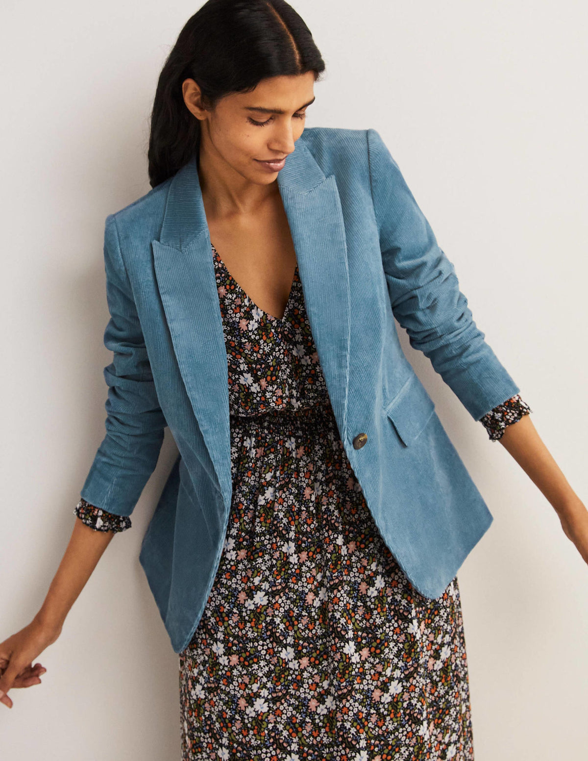 Fitted Corduroy Blazer-Mid Blue - Image 4
