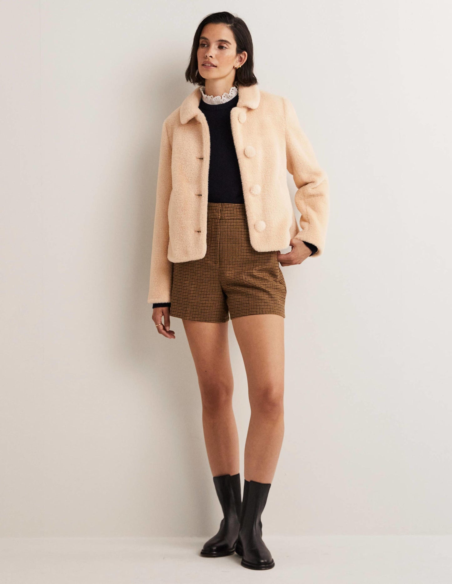Faux Fur Short Coat-Natural