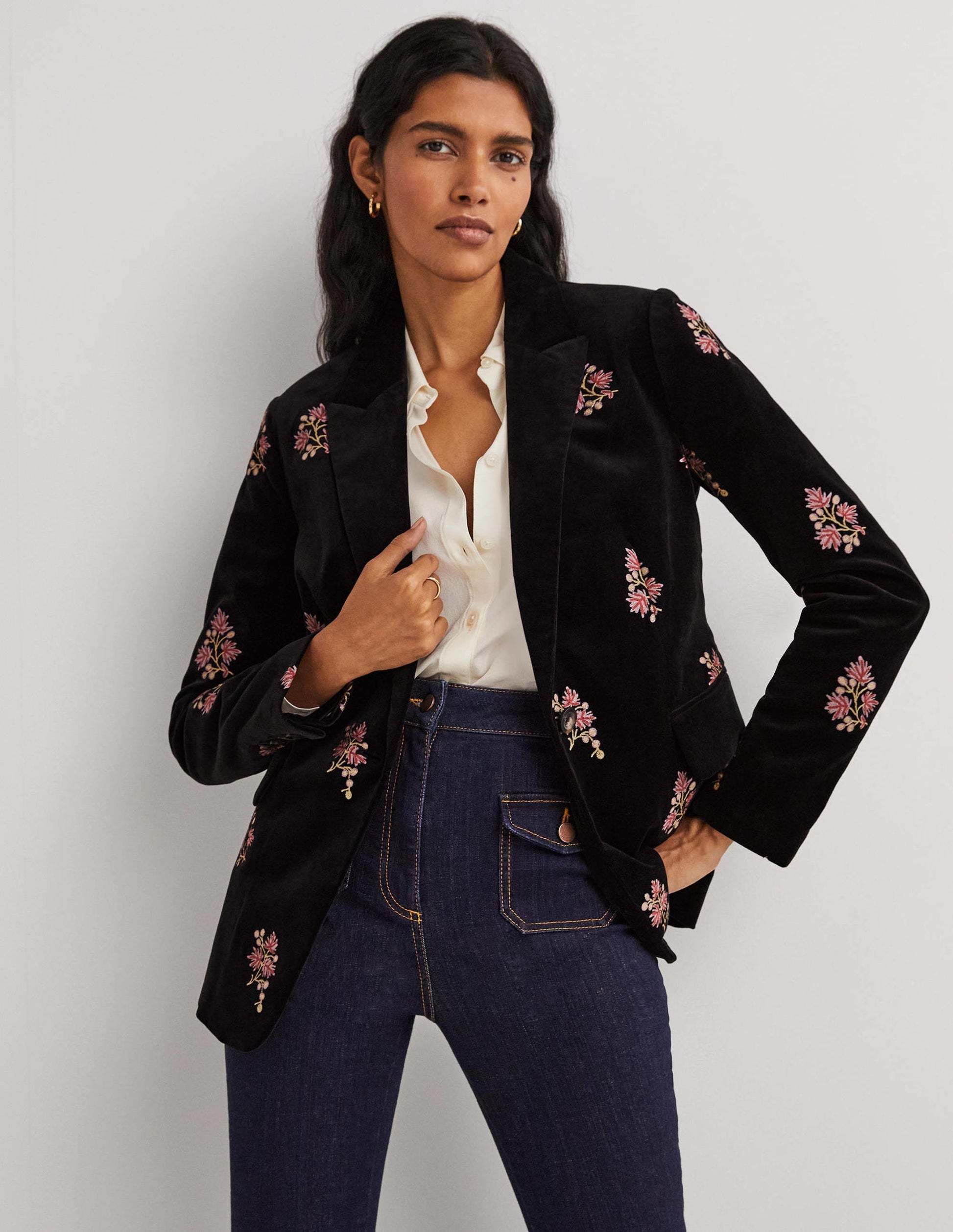 70s Tailored Blazer-Black, Embroidered-1