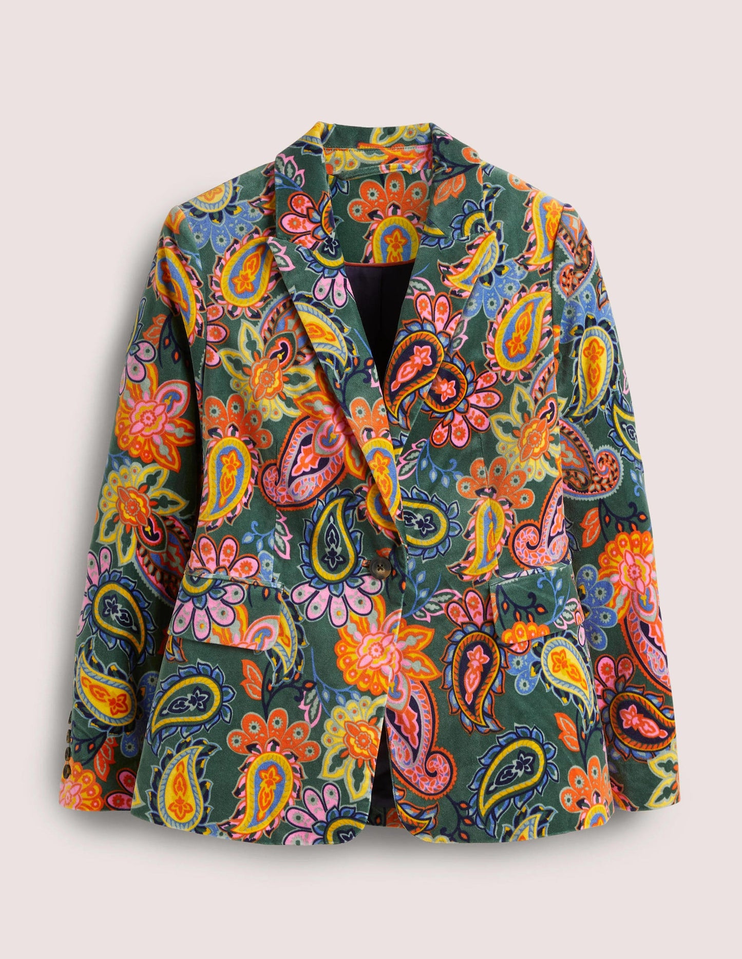 70s Tailored Blazer-Trekking Green, Paisley Charm