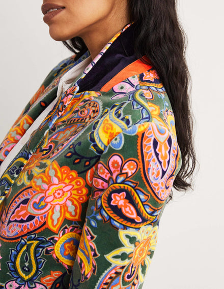 70s Tailored Blazer-Trekking Green, Paisley Charm