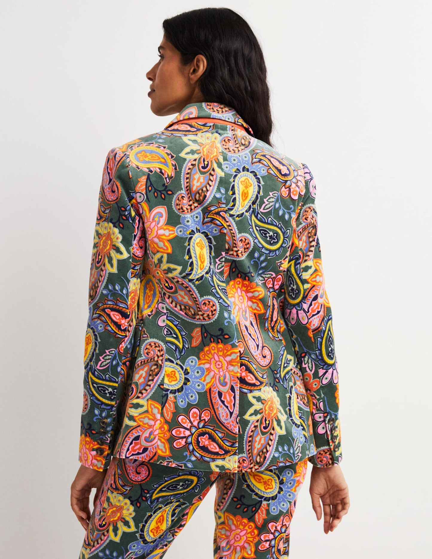 70s Tailored Blazer-Trekking Green, Paisley Charm