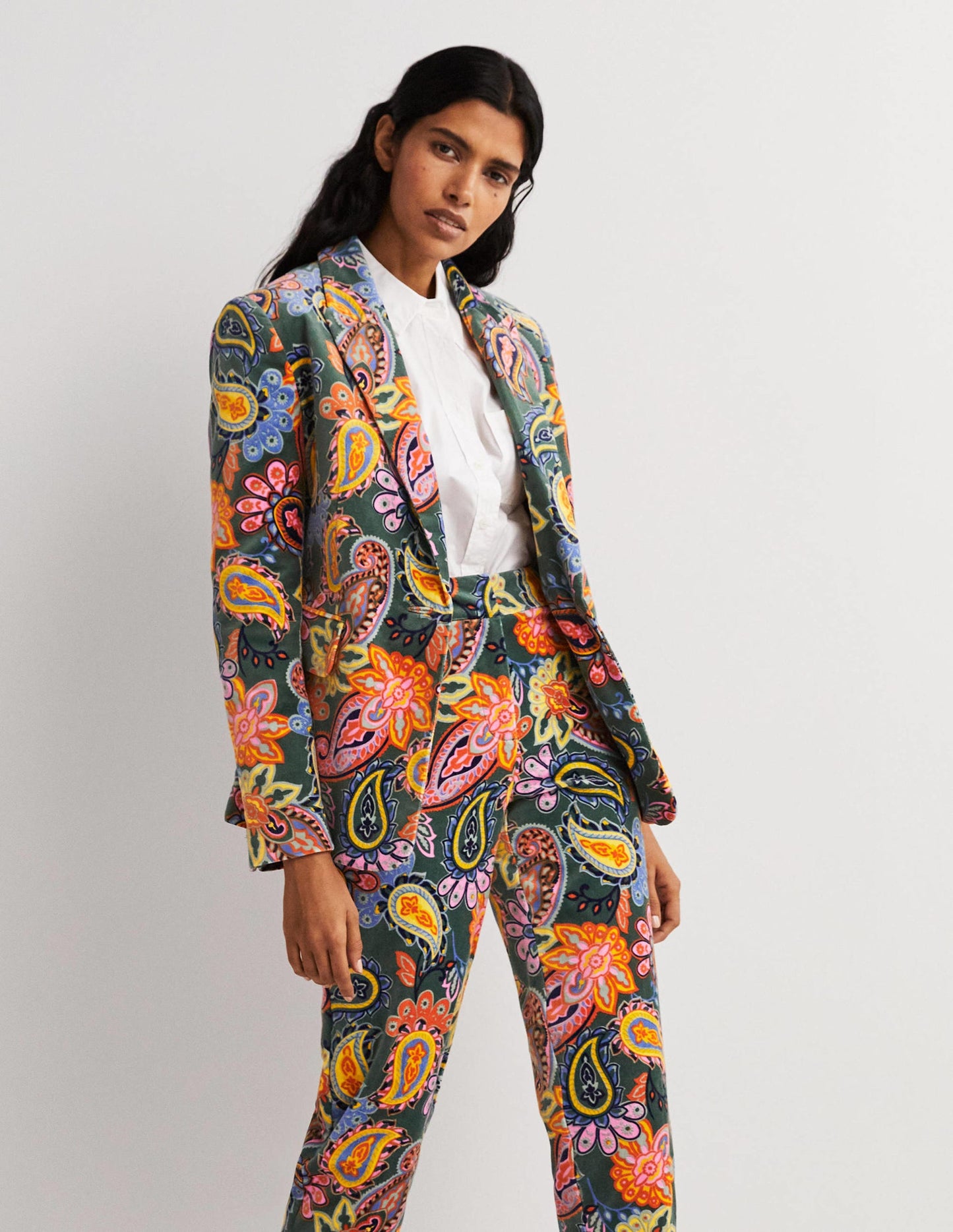 70s Tailored Blazer-Trekking Green, Paisley Charm