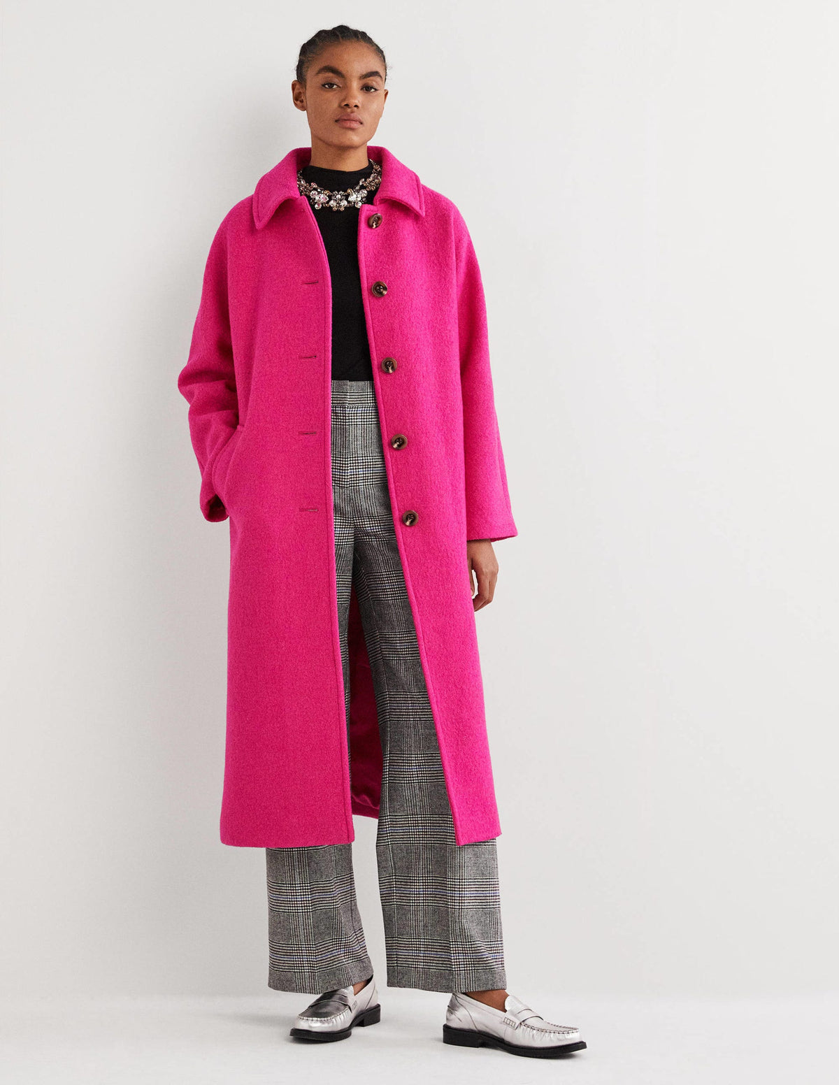 Belted Textured Wool Maxi Coat-Pink - Image 1