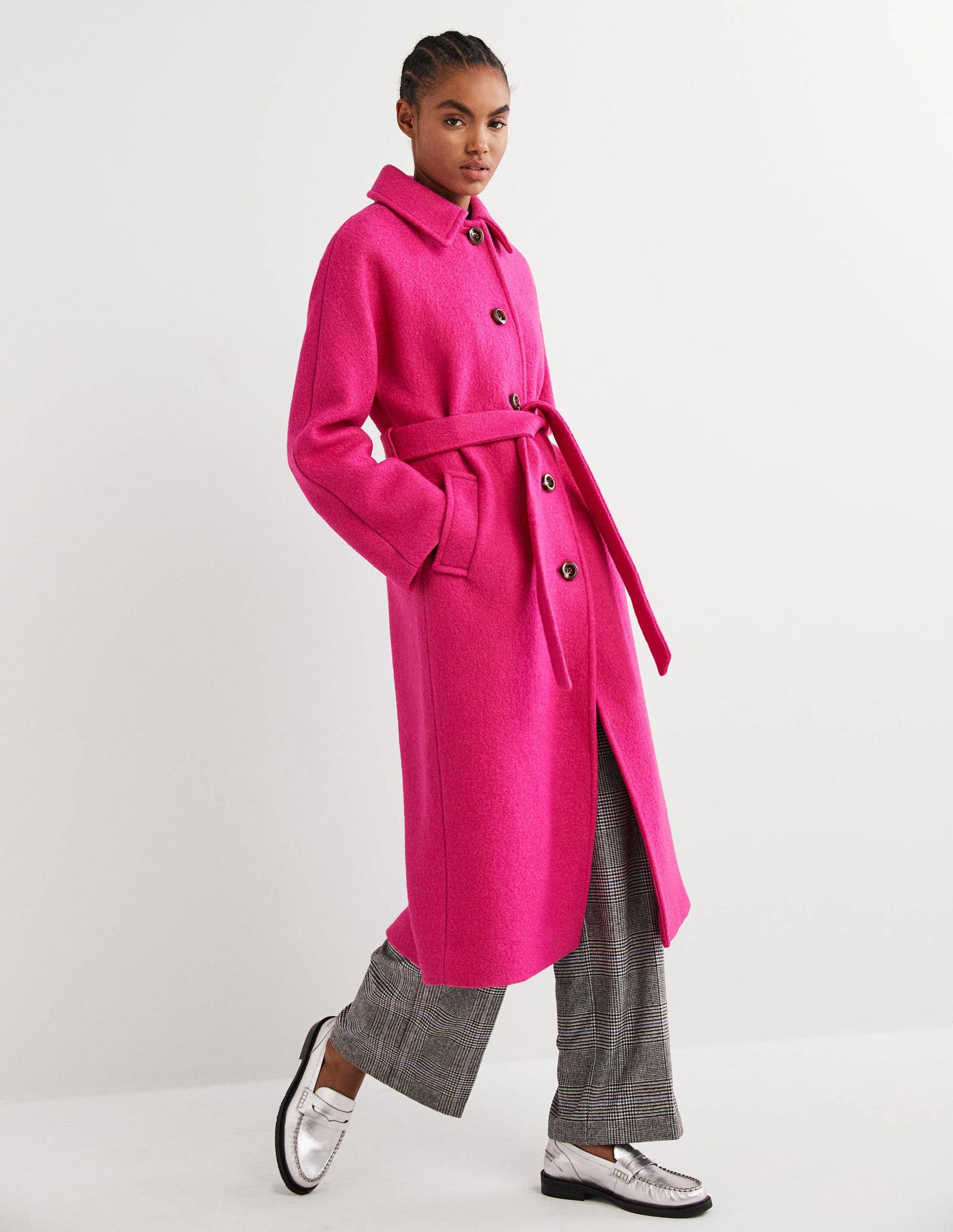 Belted Textured Wool Maxi Coat-Pink-4