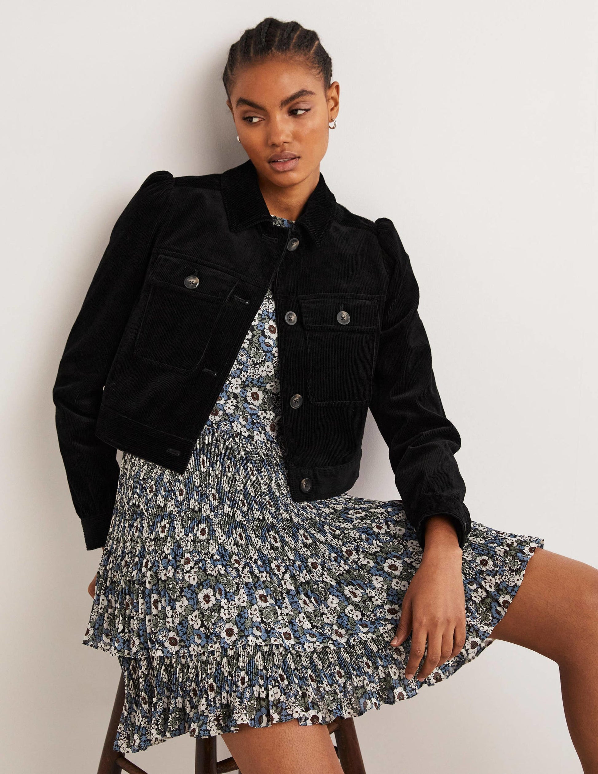 Cropped Cord Jacket-Black-4