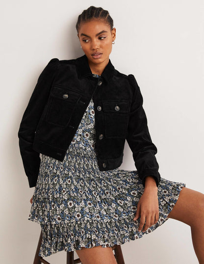 Cropped Cord Jacket-Black-4