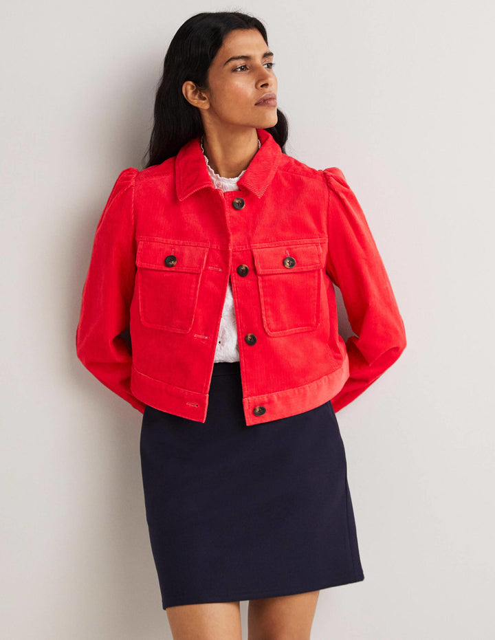 Cropped Cord Jacket-Strawberry Tart Red