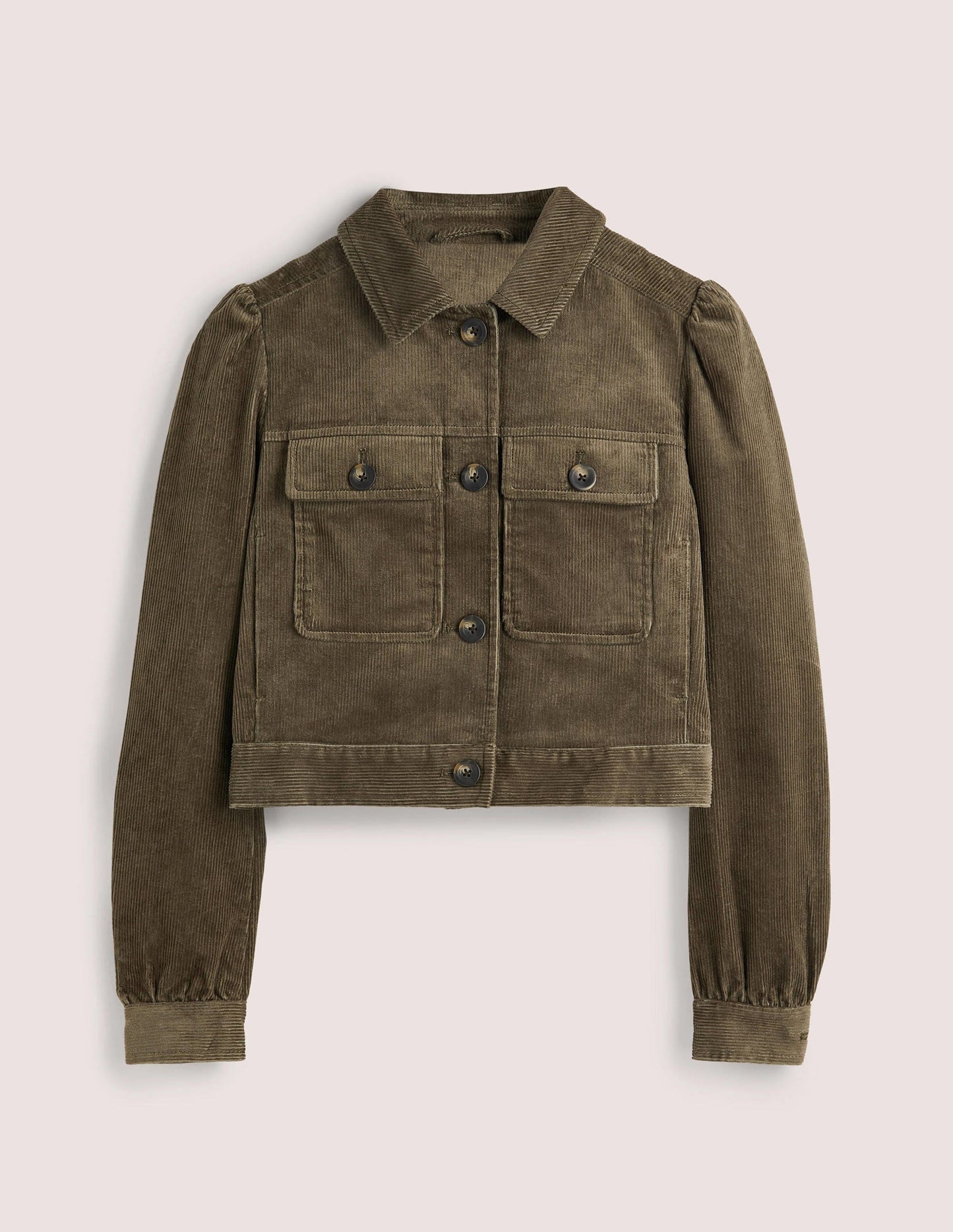 Cropped Cord Jacket-Khaki