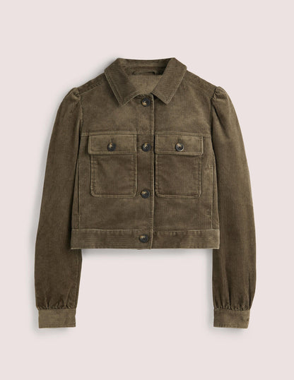 Cropped Cord Jacket-Khaki-6