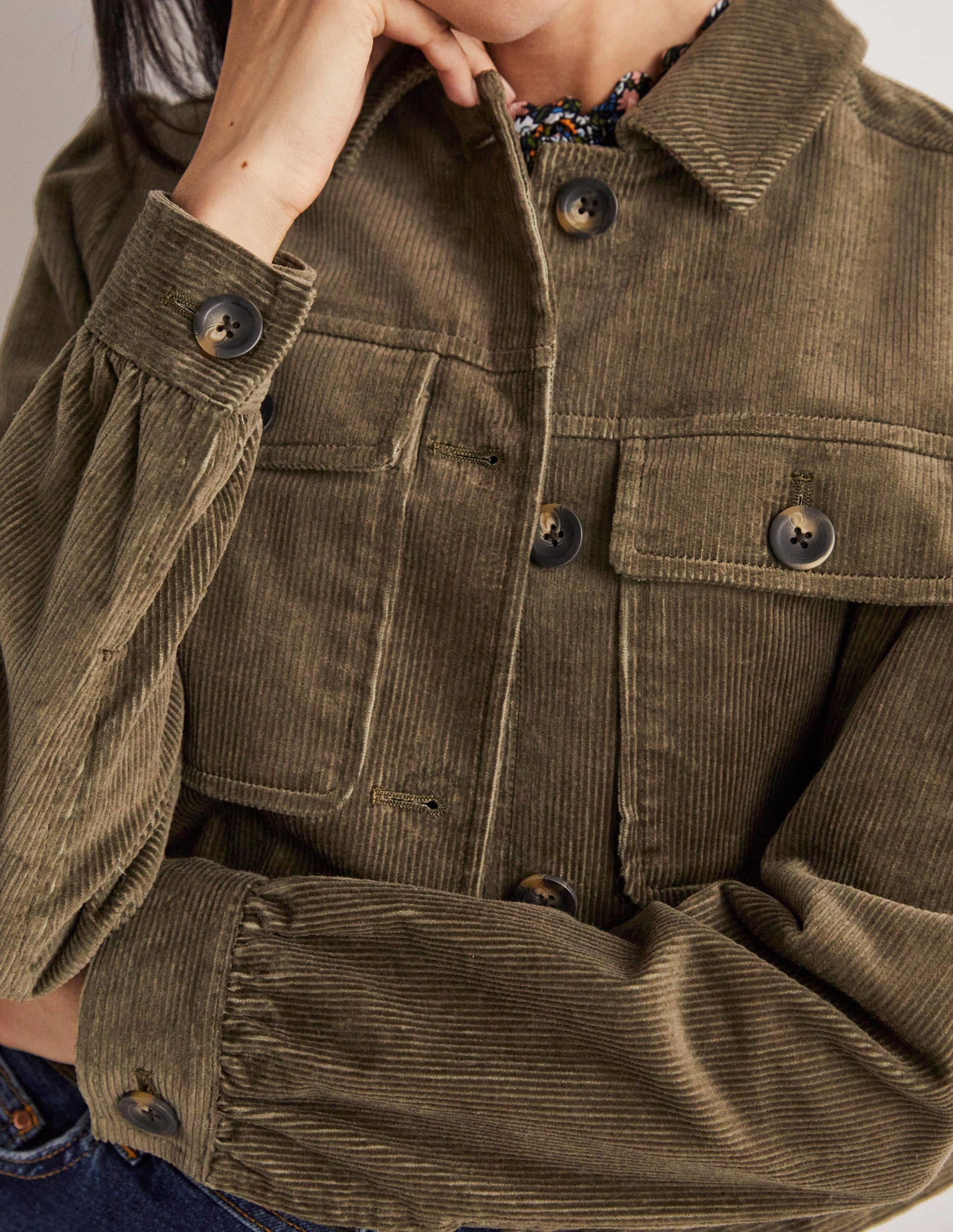 Cropped Cord Jacket-Khaki-2