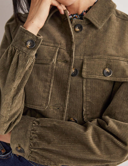 Cropped Cord Jacket-Khaki-2