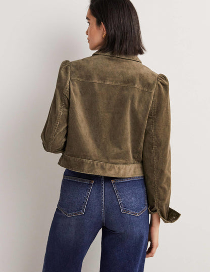Cropped Cord Jacket-Khaki-3