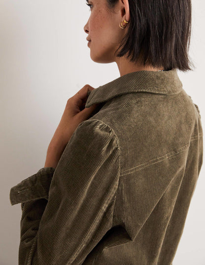 Cropped Cord Jacket-Khaki-4