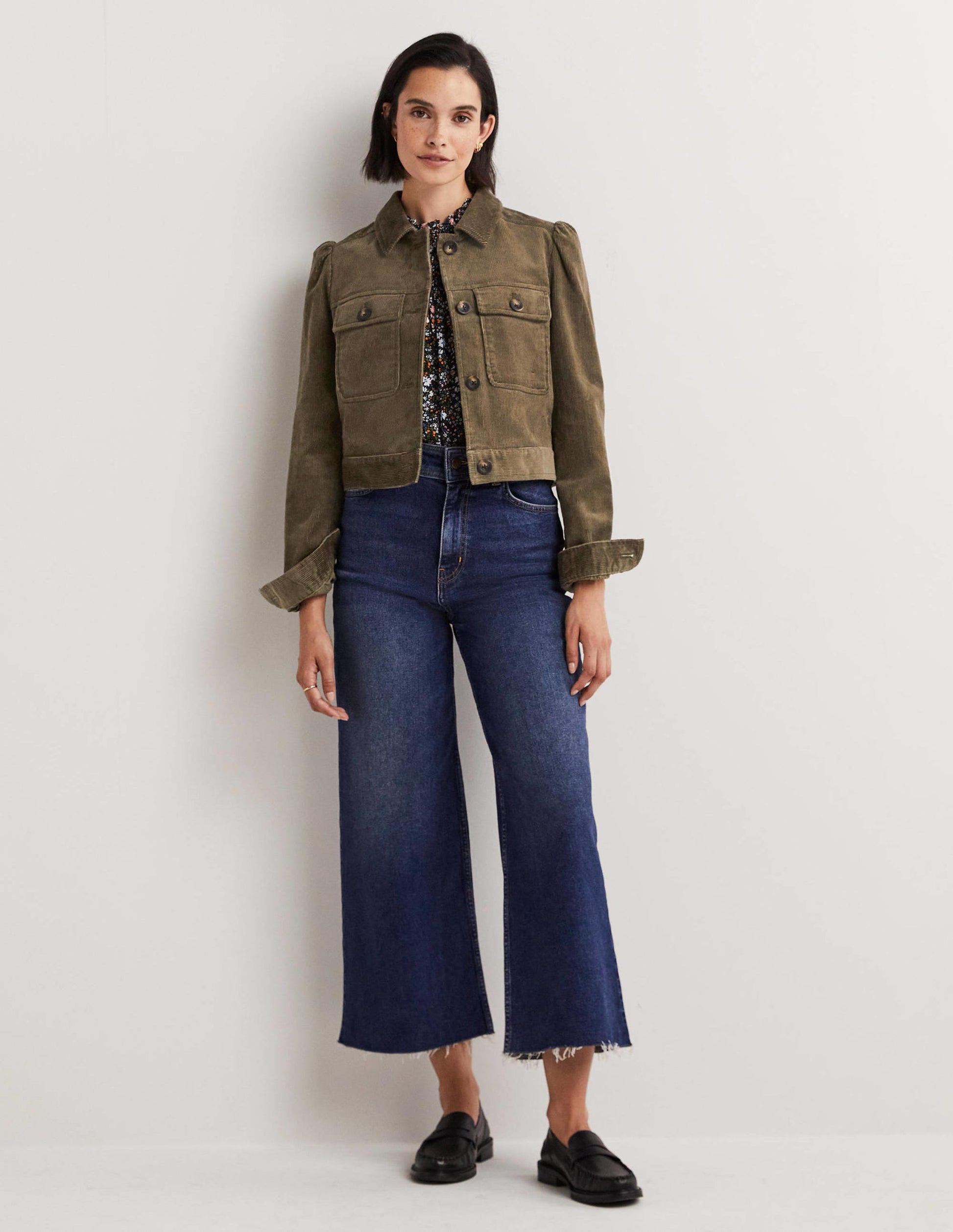 Cropped Cord Jacket-Khaki-5