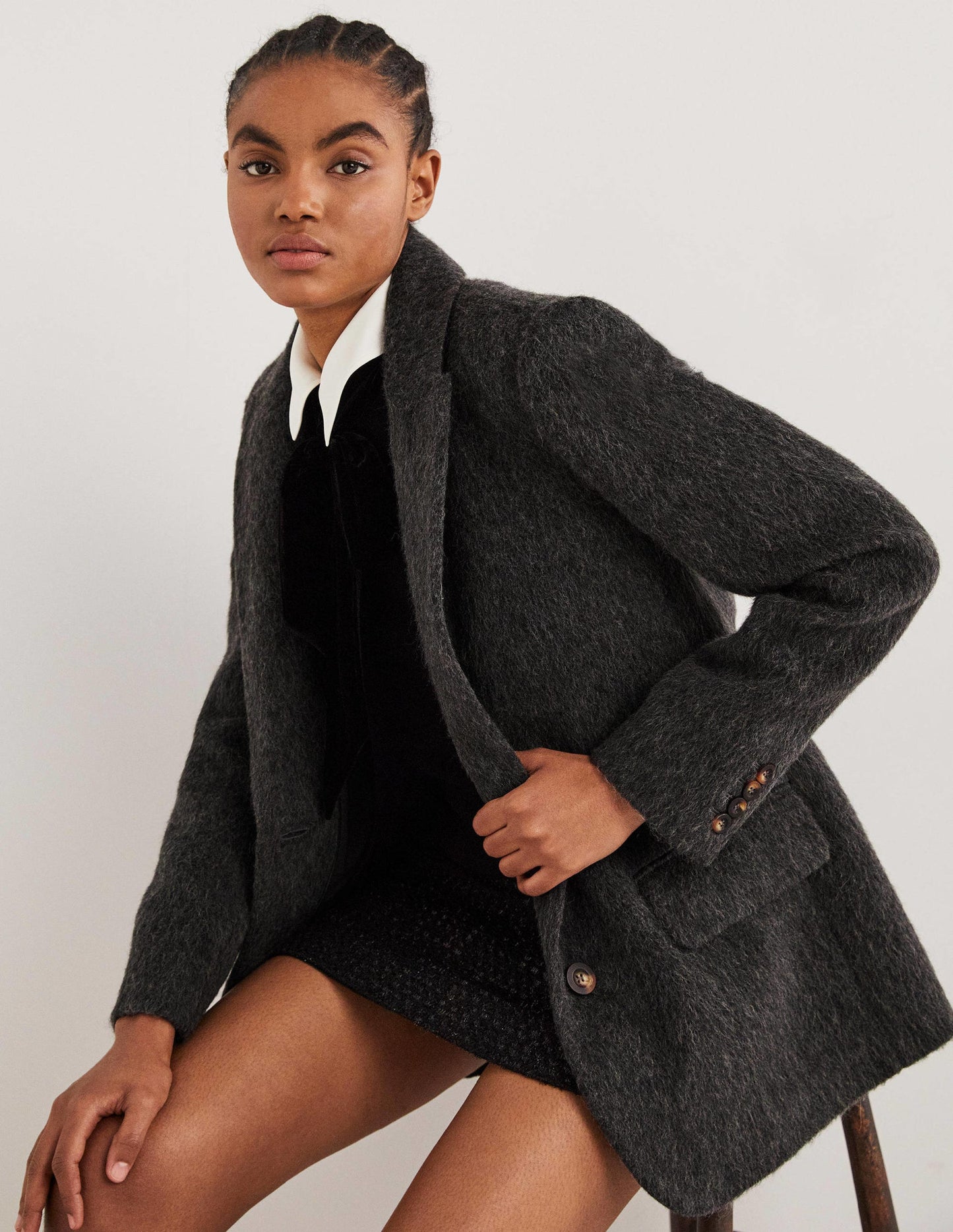 Drawn Wool Blazer-Charcoal