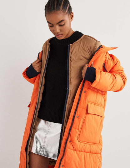 Longline Hooded Puffer Coat-Fire Opal-4