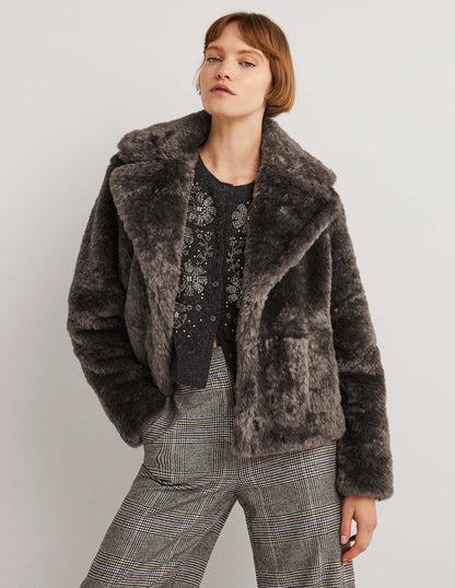 Faux Fur Jacket-Chocolate-1