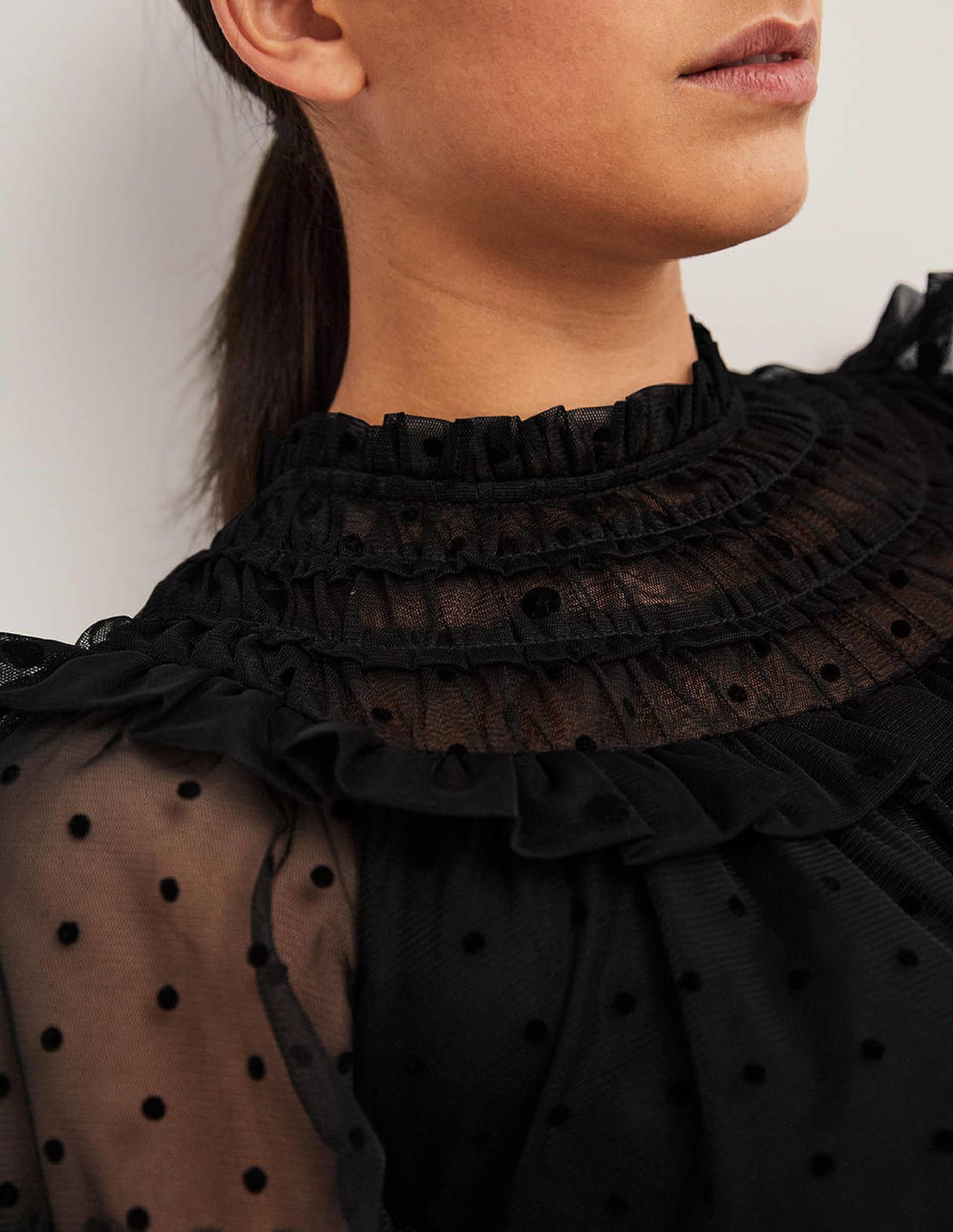 Black Polka Dot Tulle Midi Dress-Black