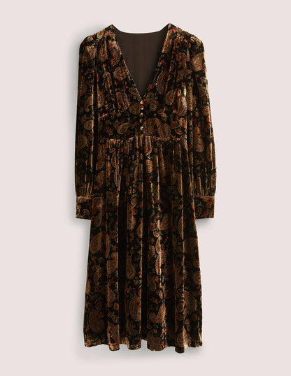 Black Paisley Velvet Midi Party Dress-Black, Paisley Passion-5