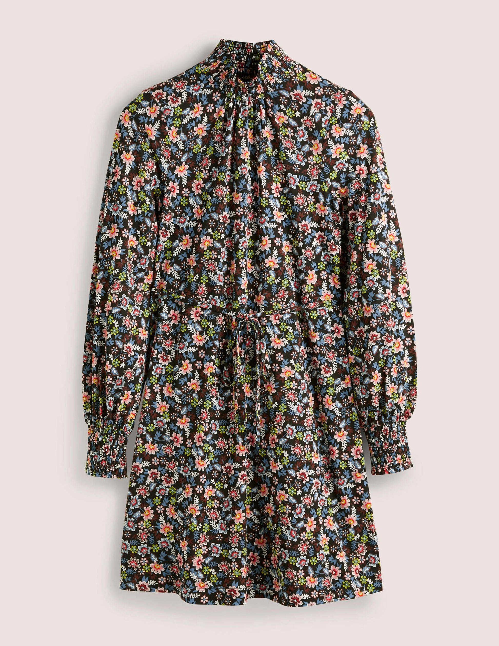 Black Floral High-Neck Shift Dress-Black, Opulent Leaf-6