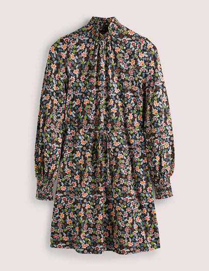 Black Floral High-Neck Shift Dress-Black, Opulent Leaf-6