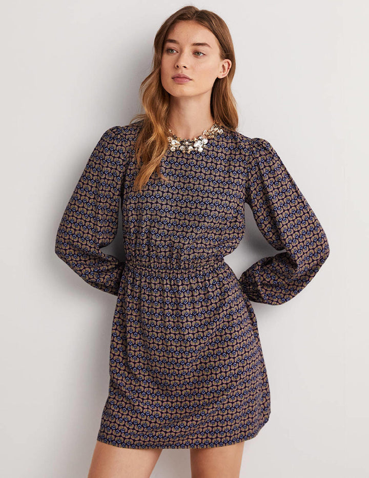 Crew Neck Dress-Navy, Dandelion Pop