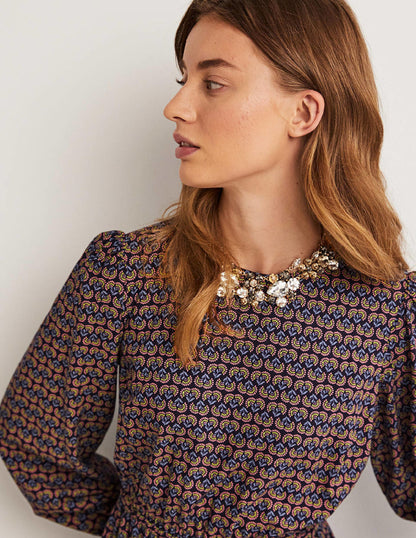 Crew Neck Dress-Navy, Dandelion Pop-4