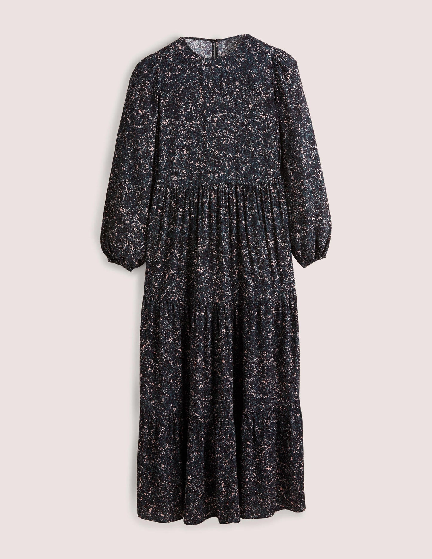 Crew Neck Tiered Dress-Navy, Abstract Blossom