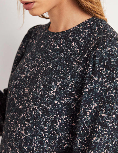 Crew Neck Tiered Dress-Navy, Abstract Blossom-3