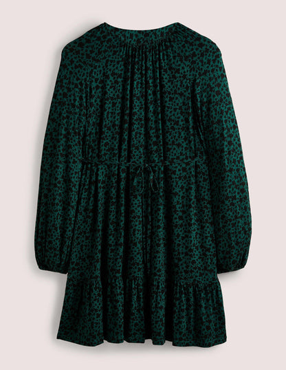 Crew Neck Jersey Mini Dress-Hunter Green, Meadow Sprig-6