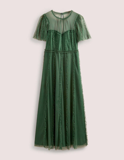 Tulle Maxi Ruffle Party Dress-Trekking Green-6