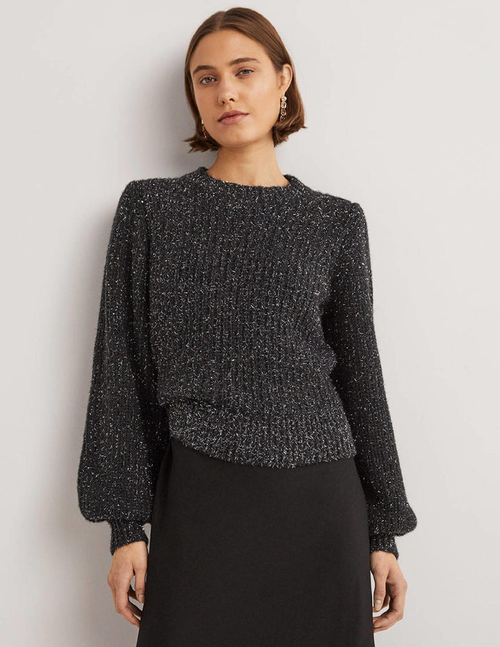 Chunky Ribbed Jumper-Black Sparkle