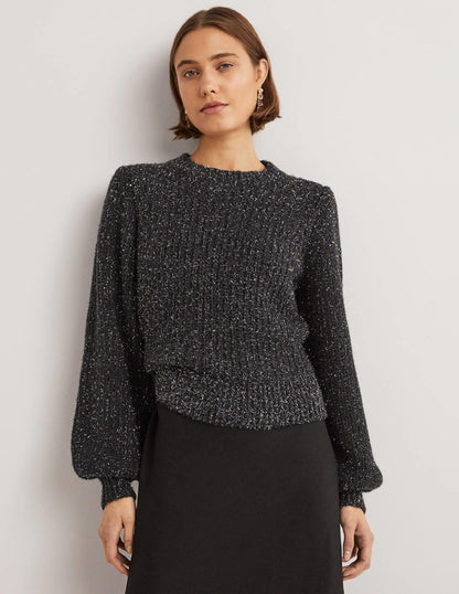 Chunky Ribbed Jumper-Black Sparkle-1