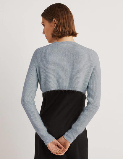 Rib Knit Bolero-Vintage Blue Melange