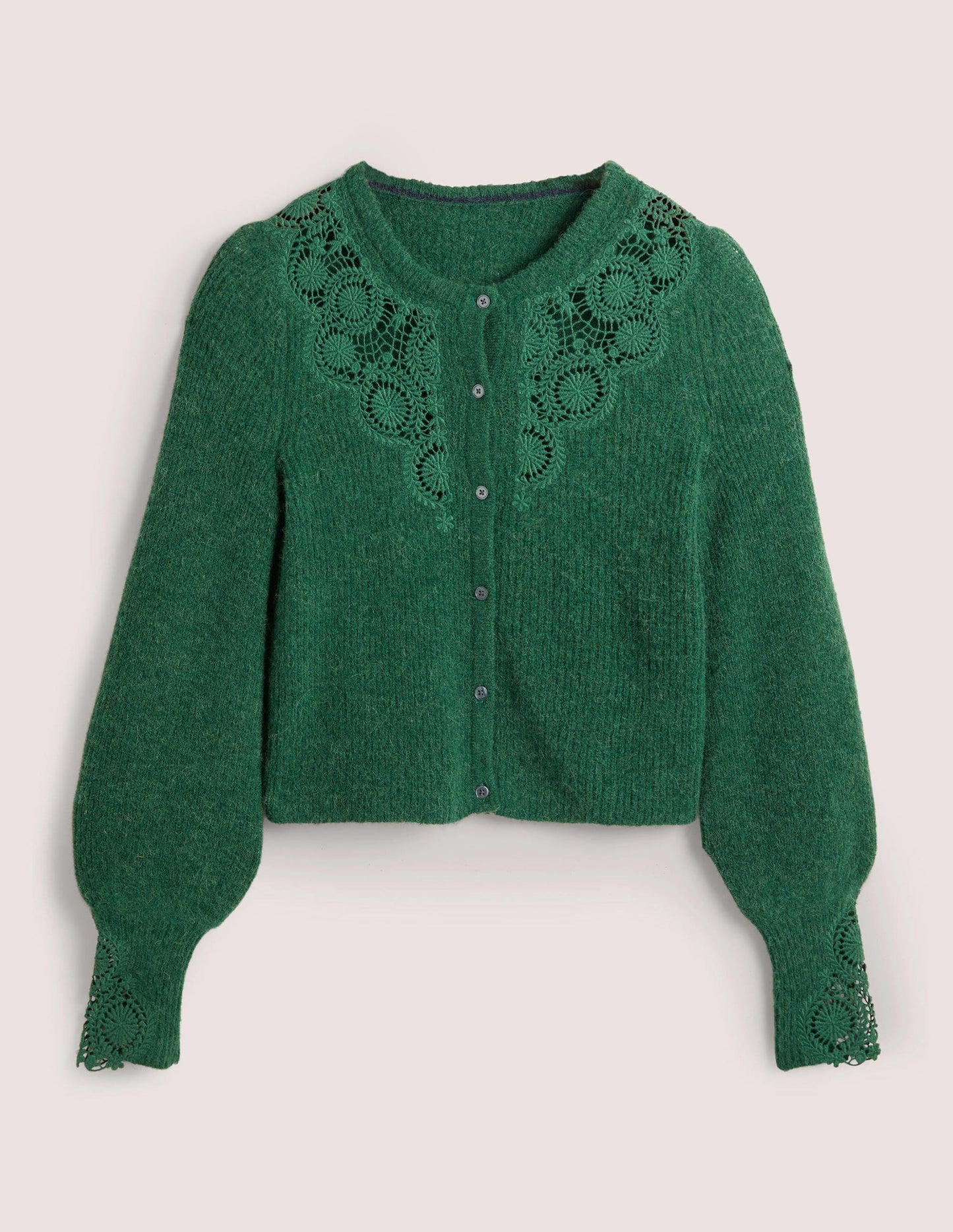 Detail Fluffy Cardigan-Hunter Green Embroidery
