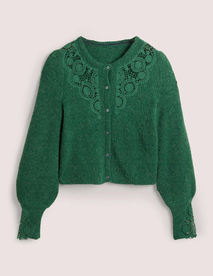 Detail Fluffy Cardigan-Hunter Green Embroidery-5