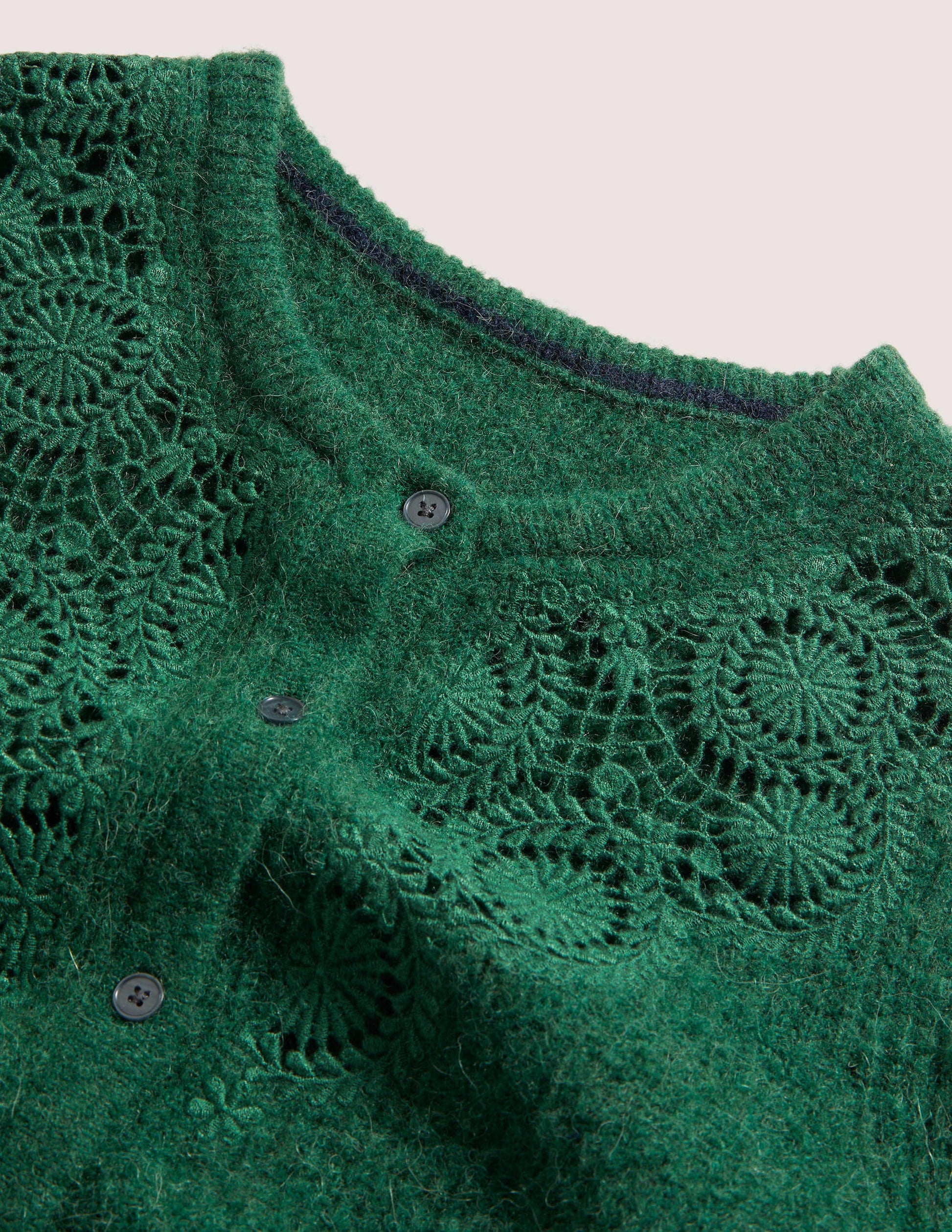 Detail Fluffy Cardigan-Hunter Green Embroidery-6