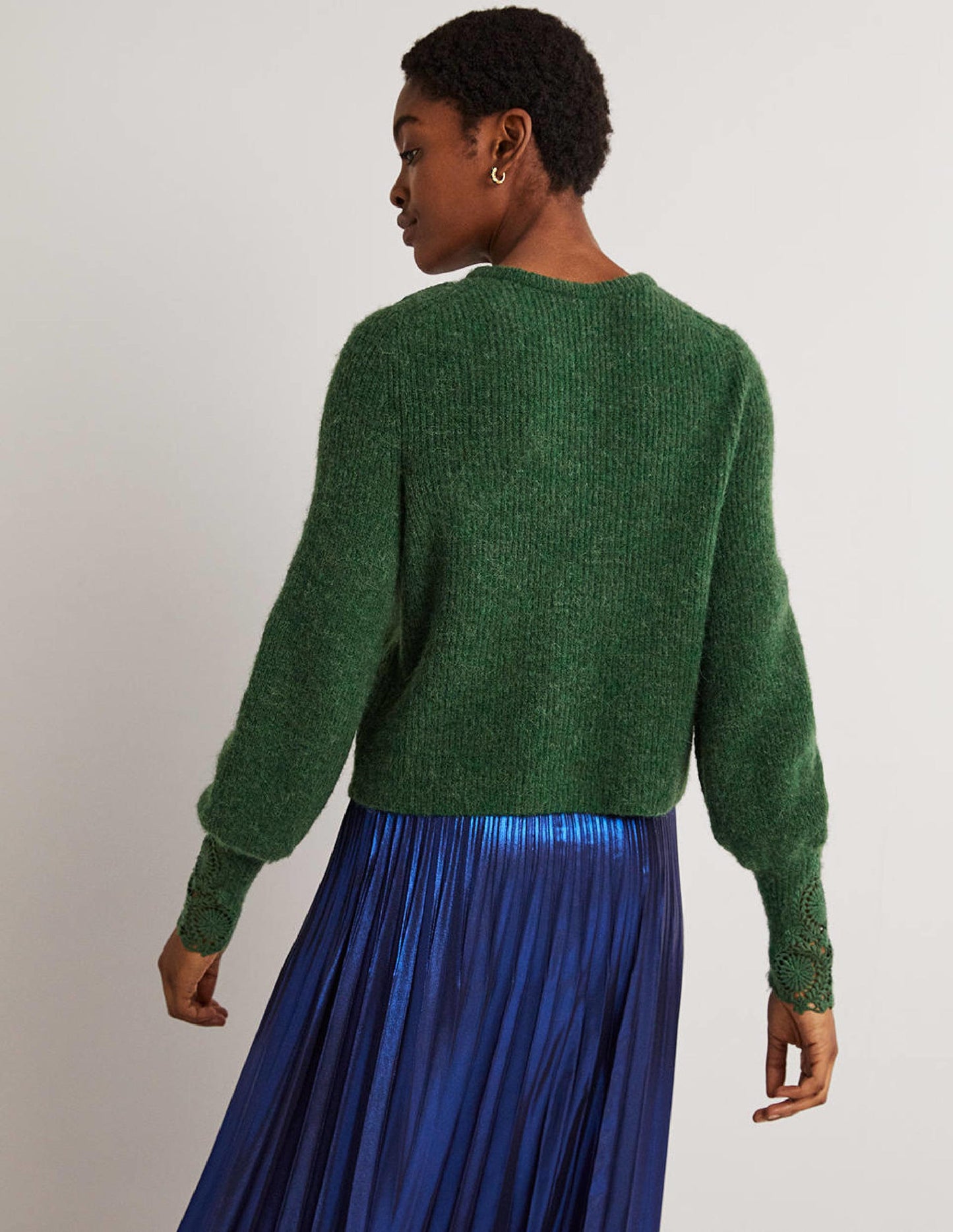 Detail Fluffy Cardigan-Hunter Green Embroidery