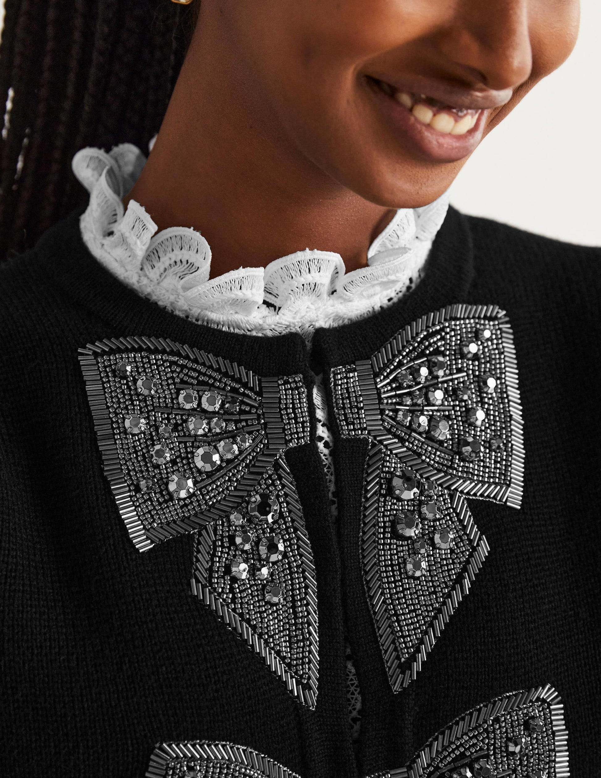Embellished Knitted Jacket-Black, Embellished Bows-5